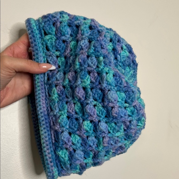 2 for $40 Blue and Purple med large head Crochet Beanie blue speckle knitted h - Picture 5 of 5